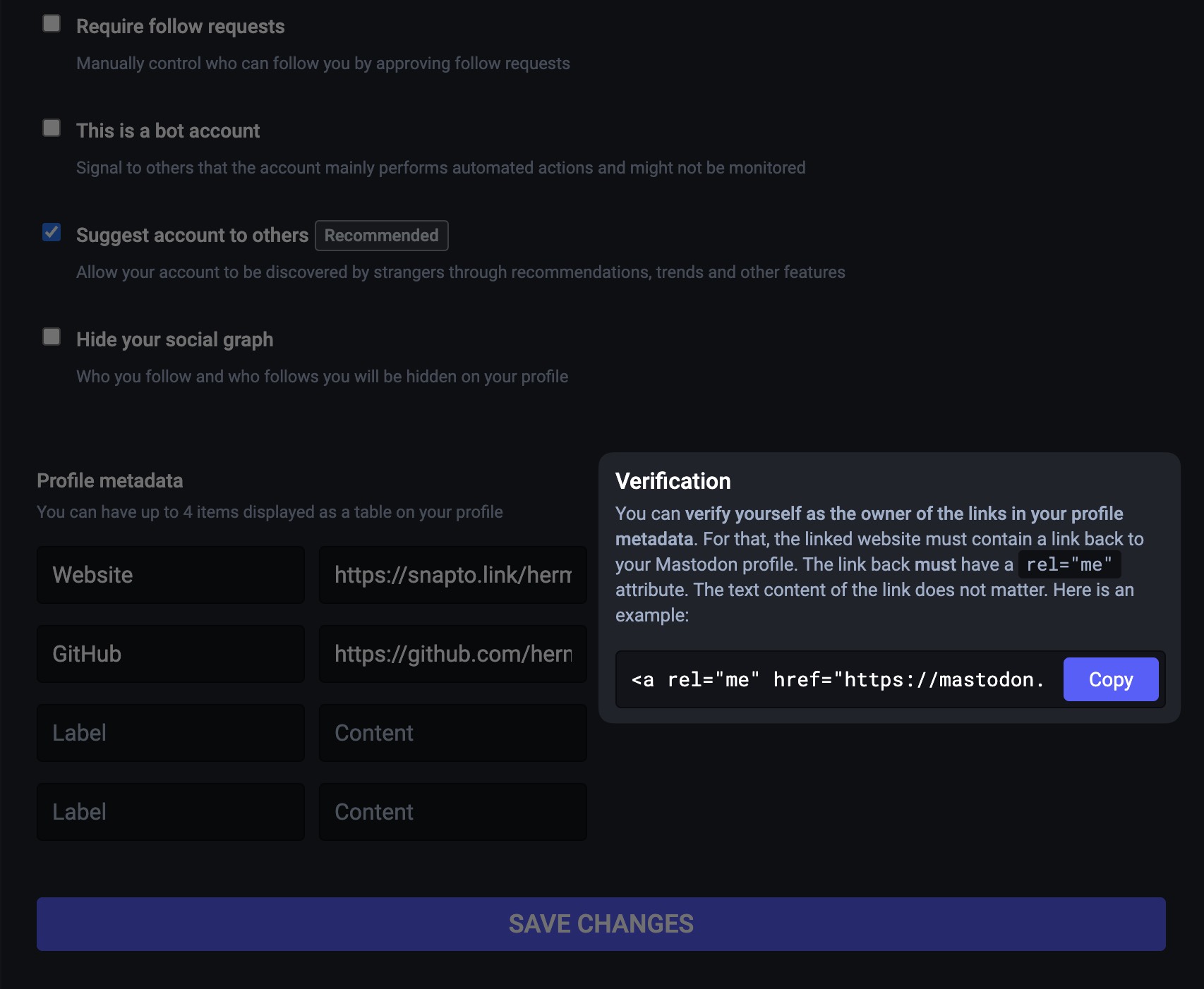 Get your Mastodon verification link