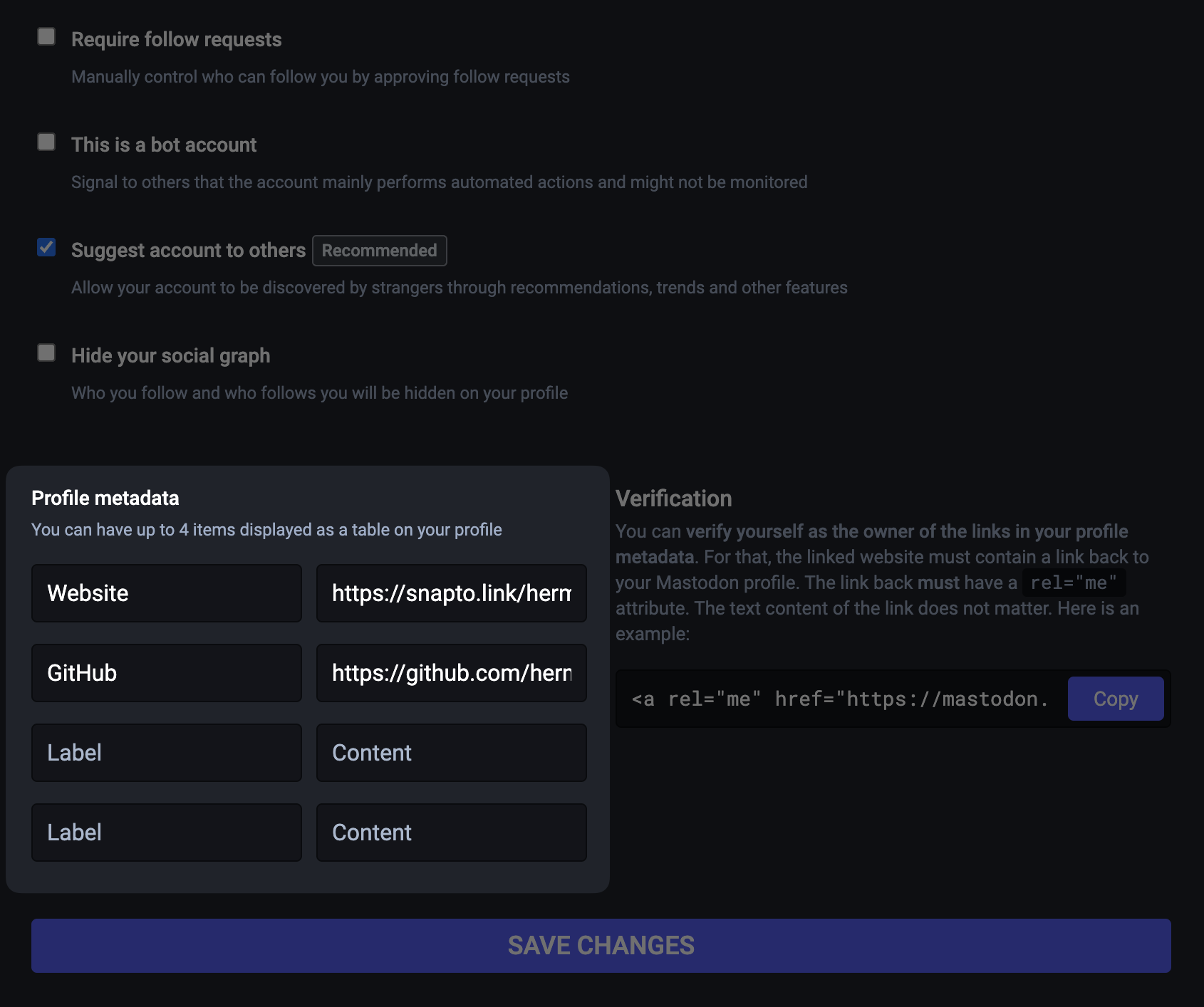 Update your Mastodon profile metadata